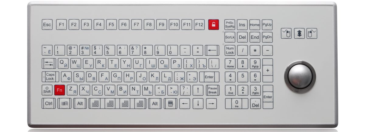 K-TEK-D410-OTB-KP-FN-SW-EP мембранная  клавиатура с трекболом