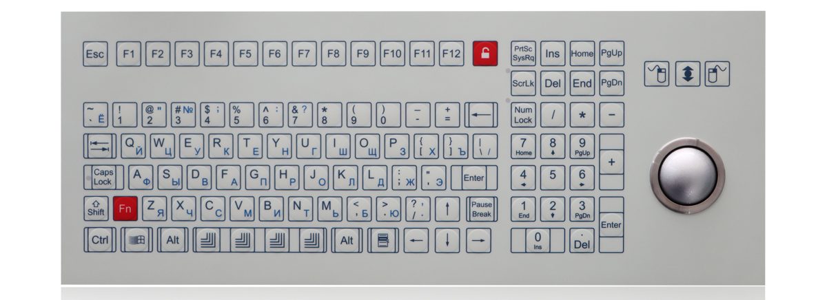 K-TEK-D410-OTB-KP-FN-SW мембранная клавиатура с трекболом