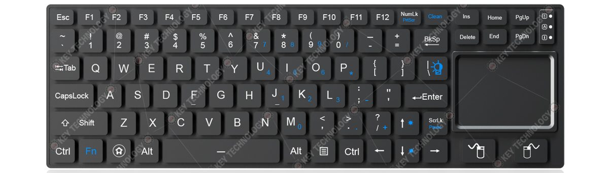 K-TEK-V340TP-FN-BL-SC-FC-ML-DWP промышленная ультратонкая клавиатура с тачпадом