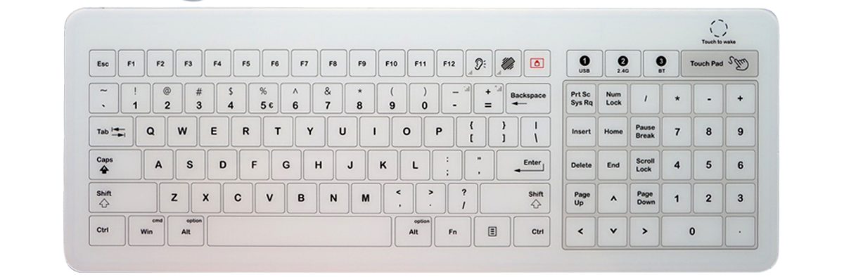 K-TEK-G436TP-KP-FN-DT-DWP-2.4G стеклянная клавиатура, беспроводная, IP67, настольная версия