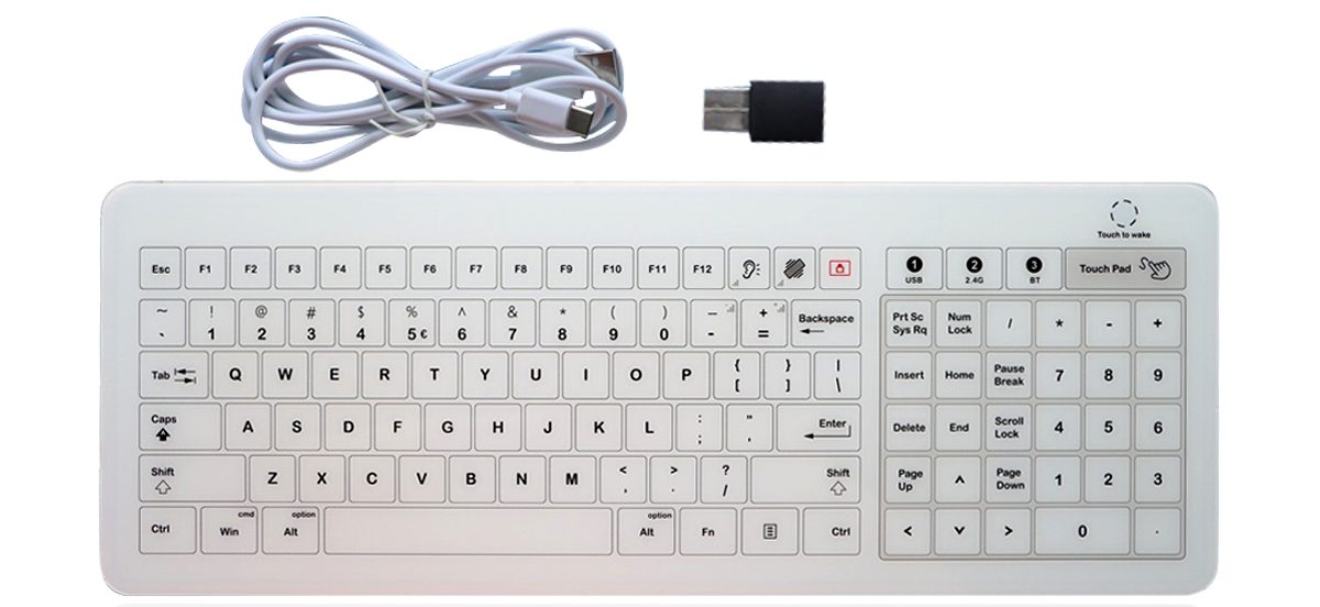 K-TEK-G436TP-KP-FN-DT-DWP-2.4G стеклянная клавиатура, беспроводная, IP67, настольная версия