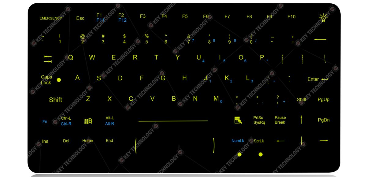 K-TEK-M282-DHP-FN-BL-151B-IK-OEM силиконовая военная клавиатура, жёлтая подсветка, IP65