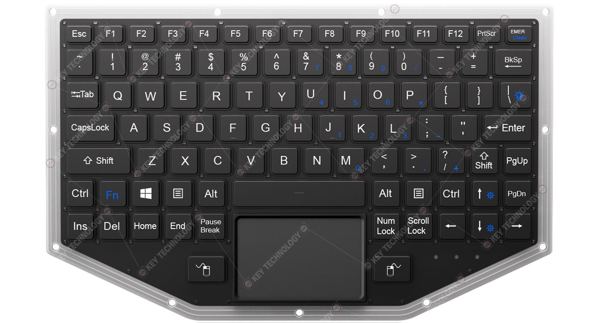 K-TEK-V277TP-FN-BL-FC-PR-ML-DWP влагозащищенная клавиатура IP67 для транспорта и авиации