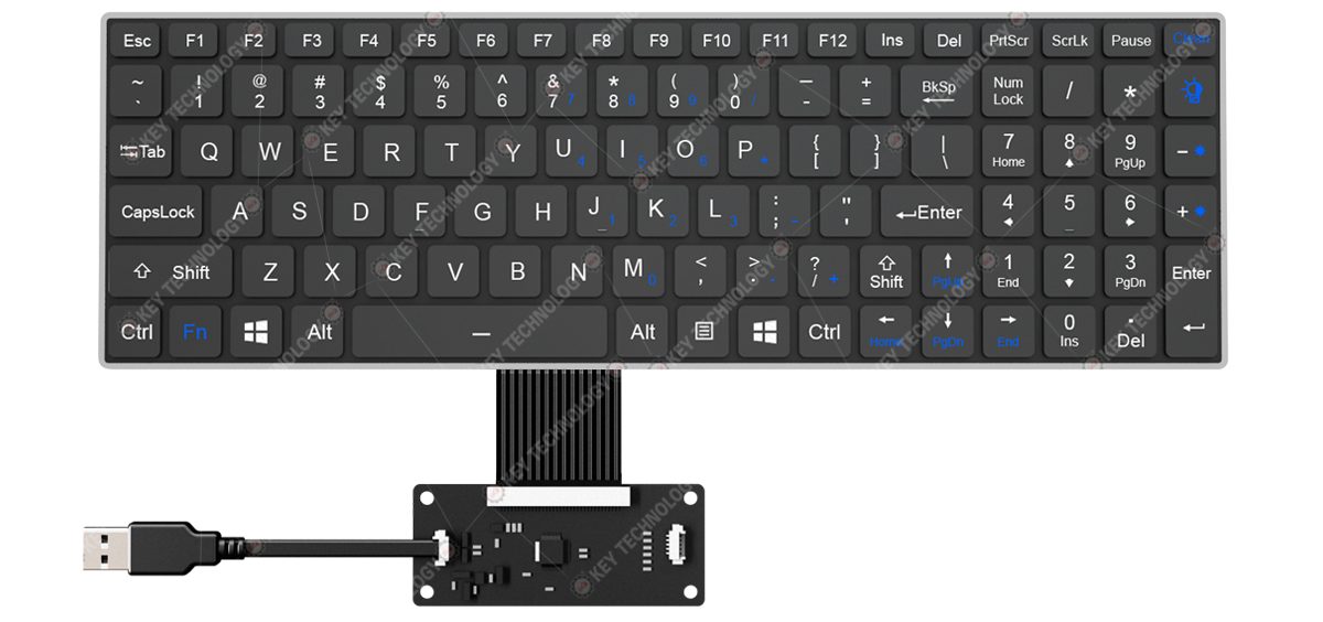 K-TEK-V340KP-FN-BL-FC-SC-ML-DWP защищенная ультратонкая  клавиатура для транспорта и авиации с подсветкой